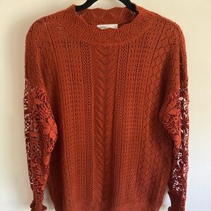 MIHOLL Women's Terracotta‎ Lace Sleeve Sweater Cottagecore